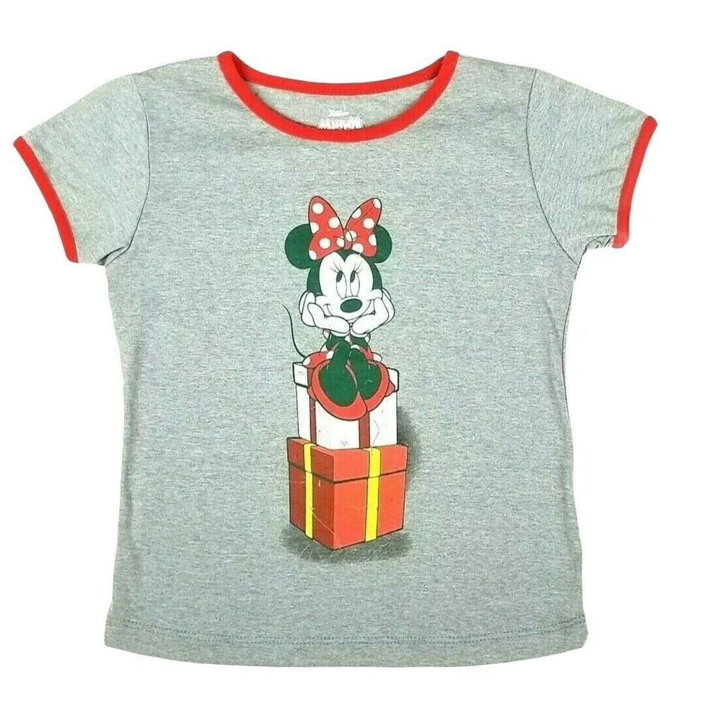 Minnie Mouse Christmas Tshirt Girls Sz 4T Disney Gray Red Graphic‎ Top Holiday